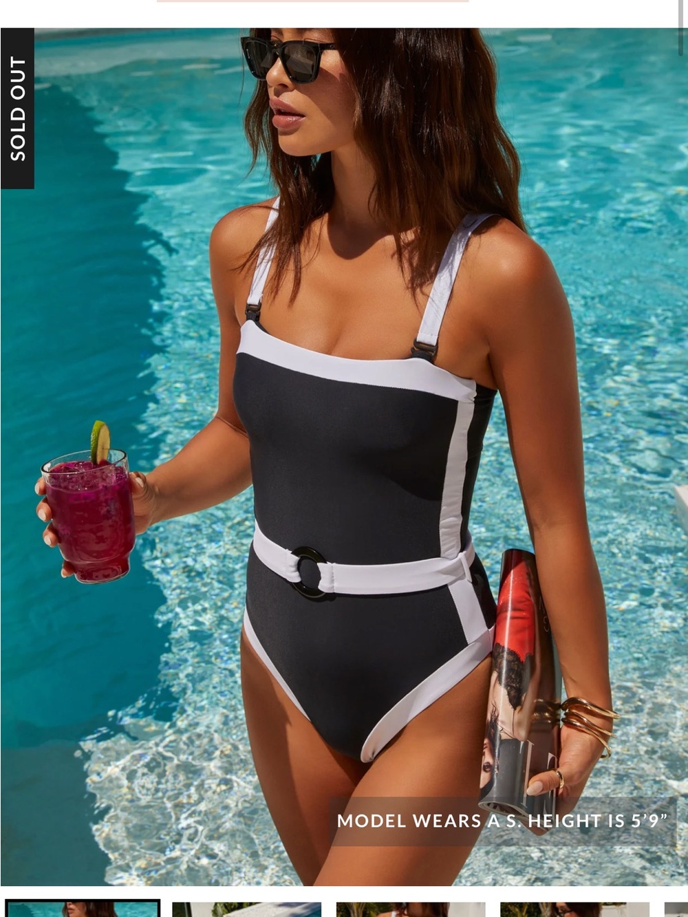 Vick Black and White One-Piece Swimsuit with belt
